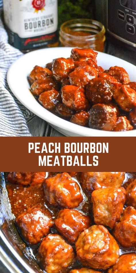 Bourbon Meatballs, Peach Bourbon, Meatball Dinner, Appetizer Meatballs, Meatball Recipes Easy, Tailgate Food, Meatballs Recipe, Beef Recipes Easy, Crockpot Recipes Slow Cooker