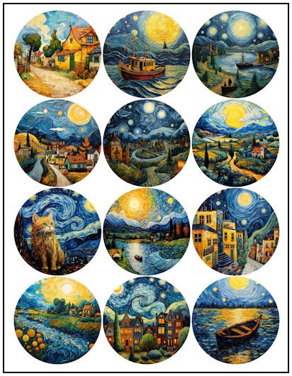 Van Gogh Inspired 2-1/4″ Fridge Magnet Designs | Print it Free Fridge Magnet Design, Button Machine, Van Gogh Inspired, Diy Photo Book, Sticker Printable, Printable Vintage Art, Magnet Design, Scrapbook Printing, Arte Van Gogh