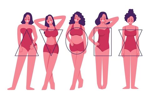 Flat-hand drawn types of female body sha... | Premium Vector #Freepik #vector #illustration-pack #assortment #body-types #human-illustration Body Figures Woman, Female Body Types, Female Body Shapes, Body Shapes Women, Human Illustration, All Body Types, Different Body Types, Body Types Women, Types Of Shapes