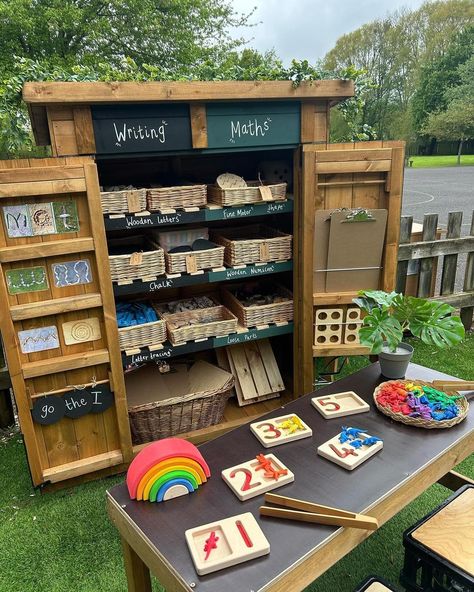 Another wonderful outdoor revamp featuring our Curriculum Combi Shed 🥳 Repost from @miss_e_early_years • Maths & Writing Combi Shed 🤎 I have finally finished setting up our new shed from @cosydirect 🤎 This is going to be such a fantastic addition to our outside space! 🤩 when we were looking at resources to revamp, this was number 1 on our wish list! Everything inside can be used for indoor provision and activities too 🤎 we feel very lucky to finally have these amazing resources after man... Early Years Outside Area Ideas, Eyfs Outdoor Maths Shed, Early Years Garden Ideas Outdoor Areas, Ks1 Outdoor Area Ideas, Outdoor Continuous Provision Year 1, Outdoor Maths Eyfs, Outdoor Provision Ks1, Outdoor Provision Eyfs, Eyfs Outdoor Area On A Budget