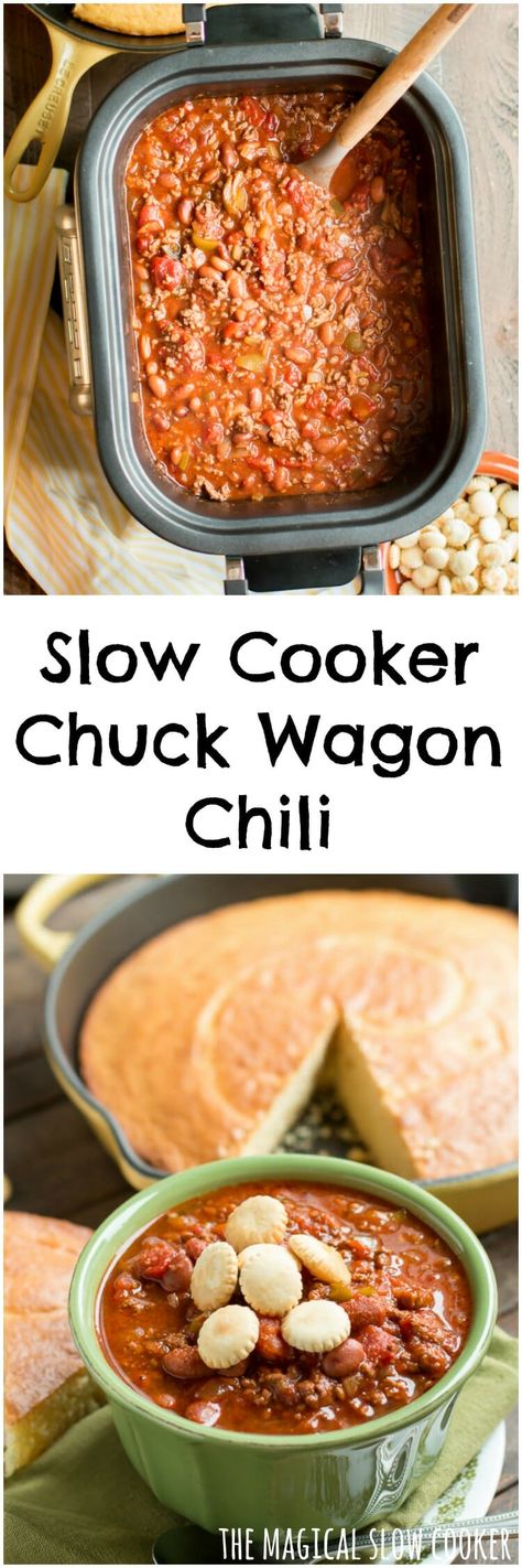 Slow Cooker Chuck Wagon Chili Chili With Chuck Roast, Chuck Roast Slow Cooker, Chuck Wagon Chili, Enchilada Chili, Best Easy Chili Recipe, Best Slow Cooker Chili, Roast Slow Cooker, Chili Recipe Stovetop, Magical Slow Cooker