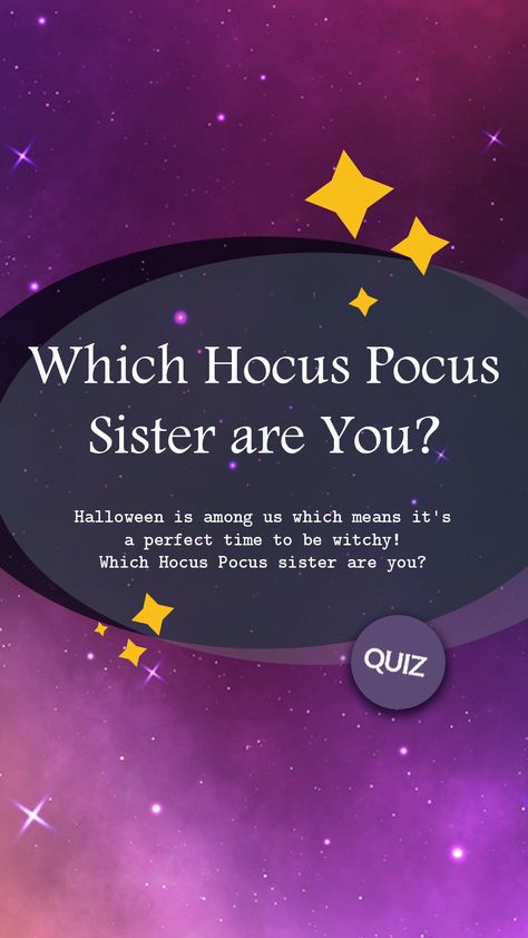 Halloween is among us which means it's a perfect time to be witchy! Which Hocus Pocus sister are you? Hocus Pocus 2 Aesthetic, Hocus Pocus Sisters, Hocus Pocus Characters, Fun Personality Quizzes, Hocus Pocus Witches, Hocus Pocus 2, Which Witch, Sanderson Sisters, Fun Quizzes