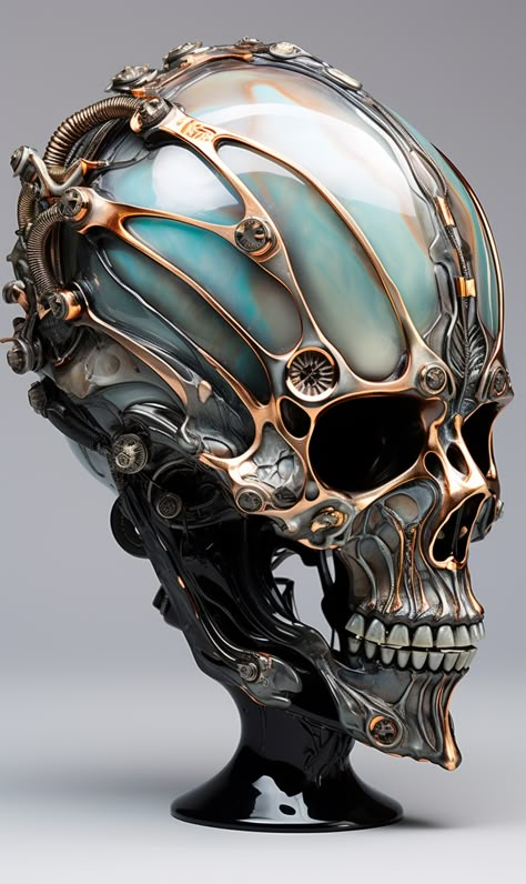 Metal Skull Art, Skull Ornaments, Steampunk Animals, Post Apocalyptic Art, Biomechanical Tattoo, Dark Fantasy Artwork, Craft Photography, Animation Artwork, Skull Painting