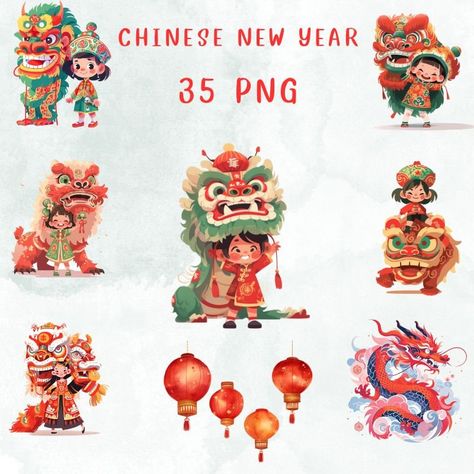 Lunar New Year Art, Classroom Items, New Year Clipart, Chinese Lunar New Year, Dragon Chinese, New Year Art, Lion Dance, Party Banners, Baby Dragon