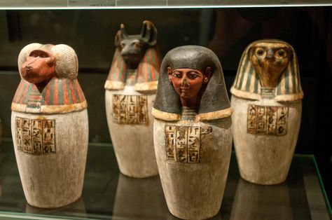 Egyptian Canopic Jars, Life In Ancient Egypt, Egypt Mummy, Starověký Egypt, Egypt Project, Canopic Jars, Ancient Egyptian Artifacts, Ancient Egypt History, Egyptian Artifacts