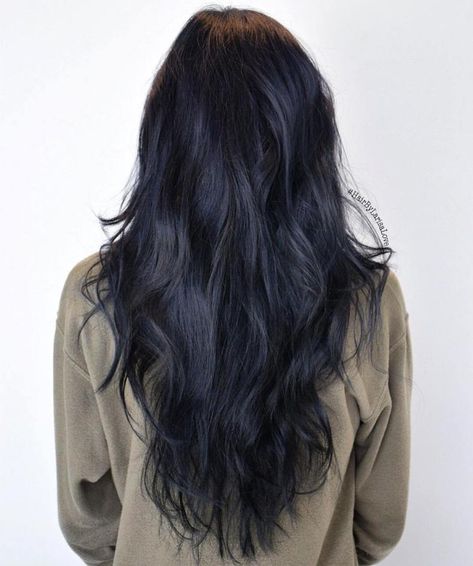 Black Hair Layers, Blue Black Hair Dye, Blue Black Hair Color, Natural Dark Hair, Blue Black Hair, Black Hair Dye, Hair Color Unique, Black Hair Color, Hair Color Blue