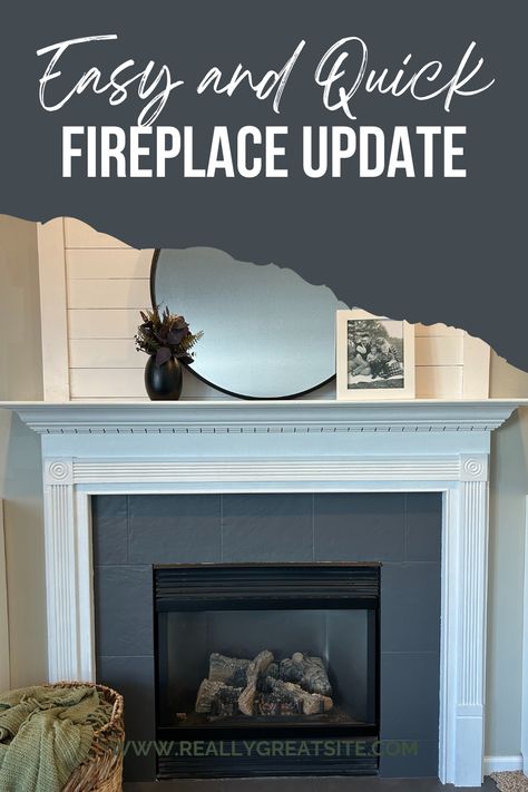 Tan Painted Fireplace, Old Fireplace Remodel, Updated Mantle Fireplace Redo, 2000s Fireplace Makeover, Upgrade Brick Fireplace, Two Tone Fireplace Paint Colors, Redoing A Fireplace, Fireplace Makeover Tall Ceiling, Builder Grade Fireplace Makeover