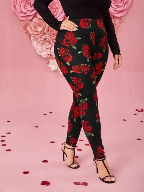 EMERY ROSE Plus Allover Floral Print Leggings for Sale Australia| New Collection Online| SHEIN Australia Shein Shopping, Rose Leggings, February Valentines, Floral Print Pants, Shein Pants, Stretchy Leggings, Broken Hearts, Valentines Outfits, Dark Wear