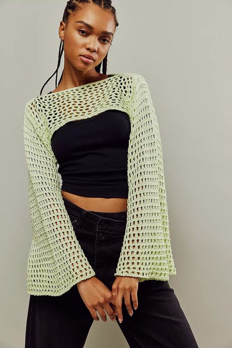 Hayley Crochet Bolero | Free People Unique Top Designs, Diy Crochet Top, Super Easy Crochet, Cup Pattern, Bolero Top, Crochet Crop Top Pattern, Sleeve Crochet, Crochet Bolero, Crochet Tops Free Patterns