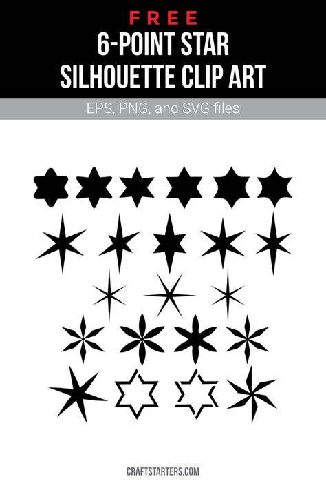 6 Point Star Tattoo, Four Point Star, Silhouette Cameo Freebies, 6 Point Star, Star Silhouette, Star Clipart, Pretty Printables, Star Illustration, Silhouette Clip Art