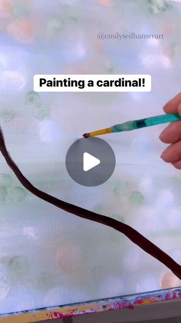 Emily Seilhamer on Instagram: "Painting a cardinal 🎨❤️ #howtopaint #acrylicpainting #tutorials #easypainting #BeginnerFriendly" Fall Cardinal Painting, Cardinal Painting Tutorial, How To Draw A Cardinal Easy, Cardinal Canvas Painting Easy, Cardinal Paintings On Canvas, Whimsical Cardinal Art, How To Draw Cardinal Birds, How To Paint Cardinals, Cardinals Painted On Rocks