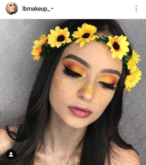 Sunflower Crown, Uv Tattoo, Drag Make-up, Yellow Makeup, Makeup For Blue Eyes, Flower Makeup, Face Art Makeup, Homecoming Makeup Looks, Eye Makeup Designs