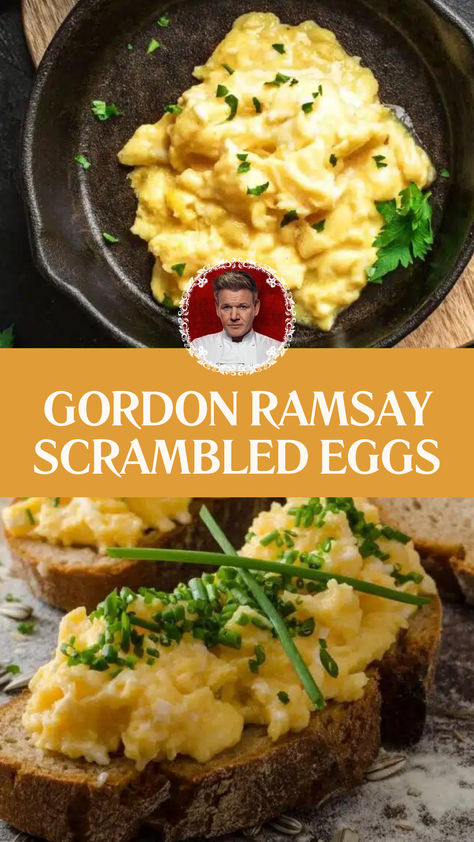 Gordon Ramsay Scrambled Eggs Ham And Cheese Scrambled Eggs, English Scrambled Eggs, Gourmet Scrambled Eggs, Chef Gordon Ramsay Recipes, Fancy Scrambled Eggs, Scrambled Egg Ideas, Fancy Egg Breakfast, Chef Ramsey Recipes, Gordon Ramsay Breakfast