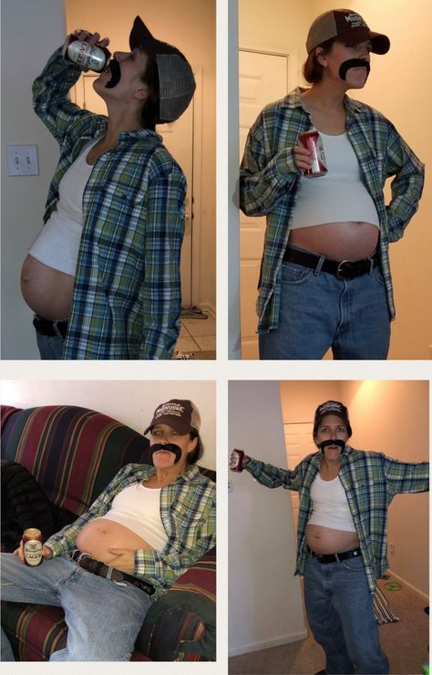 Funny Halloween Costumes For Pregnant Women, Horrible Halloween Costumes, Random Halloween Costumes Funny, Red Neck Halloween Costume, Funny Pregnant Costumes, Hillbilly Halloween Costumes, Funny Cheap Halloween Costumes, White Trash Pregnant Costume, Maternity Costume Ideas