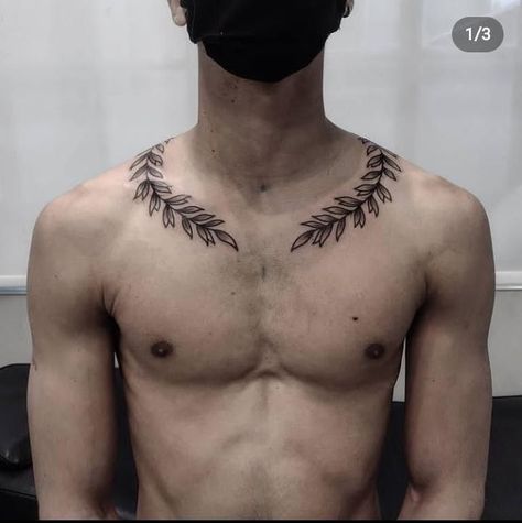 Laurel Tattoo, Collar Bone Tattoos, Collar Bone Tattoo For Men, Collar Tattoo, Clavicle Tattoo, Small Neck Tattoos, Wreath Tattoo, Traditional Tattoo Inspiration, Bone Tattoo