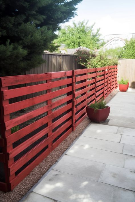 21 Pallet Fence Ideas And How To Build One Pallets Fence Ideas, Wood Pallet Privacy Wall, Pallet Pool Fence, How To Build A Fence, Pallet Garden Fence, Pallet Privacy Fences, Pallet Fence Ideas, Pallet Fences, Pallet Fence Diy