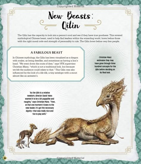 Qilin Fantastic Beasts, Thunderbird Harry Potter, Magical Beasts Mythical Creatures, Fantastic Beasts Qilin, Fantastic Beasts Animals, Fantastic Beasts Wallpaper, Fantastic Beasts Aesthetic, Fantastic Beasts Quotes, Fantastic Beasts Secrets Of Dumbledore