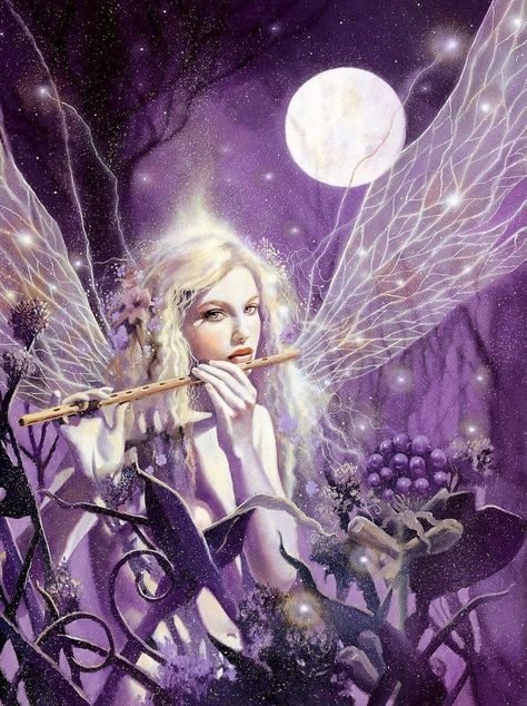 purple flute Fairies Photos, Fairy Paintings, Moon Fairy, Fairy Wallpaper, Fairy Images, Fairy Dragon, Slaap Lekker, Fairy Pictures, Winter Fairy