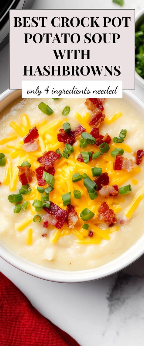 Image for Best Crock Pot Potato Soup with Hashbrowns Fast Potato Soup, Potato Soup With Frozen Hashbrowns, Soup With Hashbrowns, Potato Soup With Hashbrowns, Freezer Potatoes, Hash Brown Potato Soup, Crock Pot Potato Soup, Potato Soup Crock Pot Easy, Homestyle Potatoes