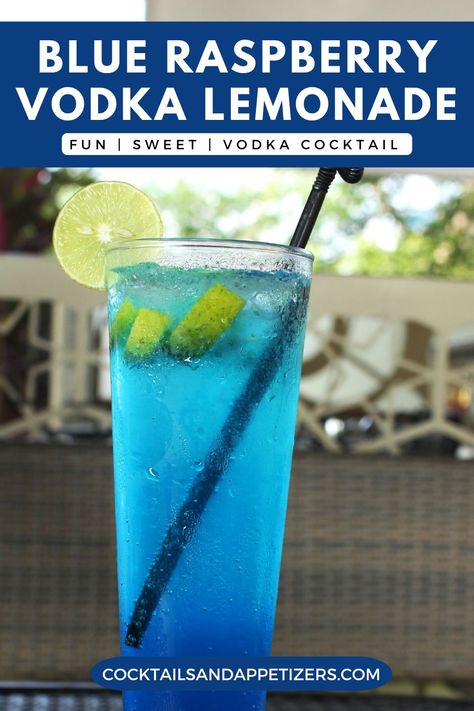 This blue raspberry cocktail is a fruity drink with a gorgeous blue color! Combine blue raspberry lemonade with Svedka vodka to make delicious mixed Spring cocktails. Gummy rings make a fun garnish. An easy alcoholic drink to make and you can easily turn it into a frozen vodka slush cocktail if you like. One of our favorite boozy summer lemonade drink recipes. Fruity Drinks With Vodka, Fun Vodka Cocktails, Blue Alcoholic Drinks For A Party, Lemonade Drink Recipes, Sweet And Sour Drink, Vodka Mixed Drinks Recipes, Vodka Slush Recipe, Vodka Recipes Easy, Blue Alcoholic Drinks