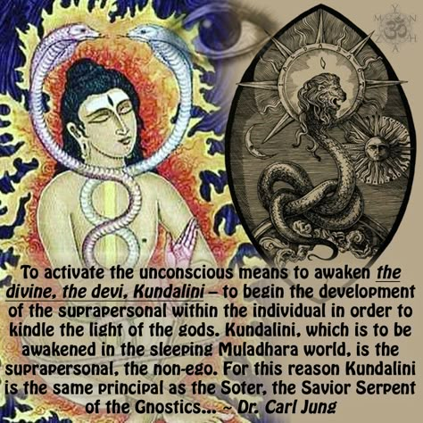 To activate the unconscious means to awaken the divine, the devi, Kundalini – to begin the development of the suprapersonal within the individual in order to kindle the light of the gods. Kundalini, which is to be awakened in the sleeping Muladhara world, is the suprapersonal, the non-ego. For this reason Kundalini is the same principal as the Soter, the Savior Serpent of the Gnostics�… ~ Dr. Carl Jung  http://www.instagram.com/mynzah/ http://www.pinterest.com/mynzah/ http://www.reddit.com/user/M Kundalini Awakening, Cosmic Consciousness, Spirit Science, Spiritual Healer, Ancient Knowledge, Chakra Meditation, Carl Jung, Spiritual Wisdom, Arte Fantasy