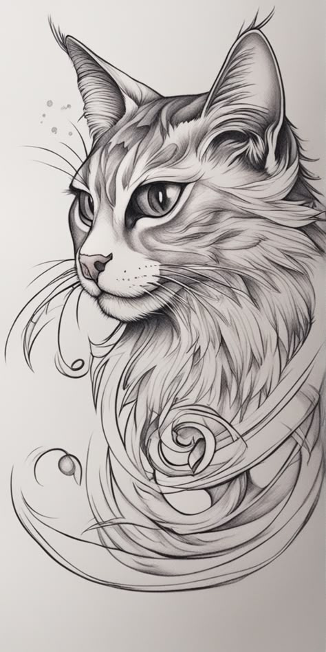 Explore a variety of cat tattoo design inspirations, from minimalist line art to detailed realistic portrayals. This collection features tiny, adorable cat tattoos to majestic, large feline designs. Unleash your inner cat lover with these unique ink ideas! Cat And Dog Drawing, Cat Tattoo Design, Lip Drawing, Art Trading Cards, Cut Animals, Cat Tattoos, Cat Tattoo Designs, Cat Sketch, Minimalist Line Art