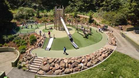 Eco Playground, Community Park Design, Group Picnic, Inclusive Playground, Unique Playground, Cool Playgrounds, Playground Safety, Water Irrigation, Family Park