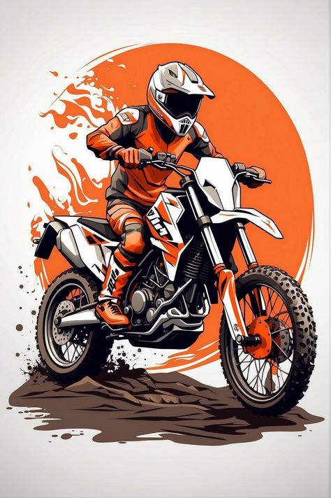 Motorbike T Shirt Design, Motocross Art Drawing, Ktm Wallpapers Hd Wallpaper, Bike Illustration Art, Bike Art Drawing, Motocross Drawing, Ktm Wallpaper, Motocross Vector, Motorbike Illustration