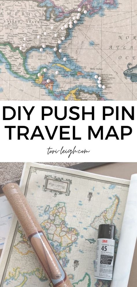 Push Pin Map Diy, Travel Map Ideas, Travel Map Diy Pin Boards, Pin Board Diy, Diy Push Pins, Travel Display, Cork Board Map, Jean Quilts, World Map With Pins