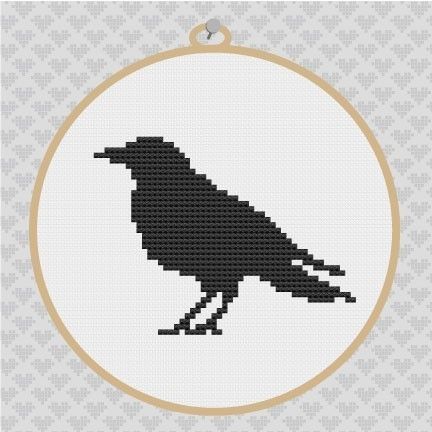 crows cross stitch | Crow Silhouette Cross Stitch PDF Pattern 001, via Etsy. Crow Cross Stitch Pattern Free, Raven Cross Stitch Pattern, Crow Cross Stitch Pattern, Crow Embroidery, Crow Cross Stitch, Crow Silhouette, Stitch Halloween, Subversive Cross Stitch, Halloween Cross Stitches