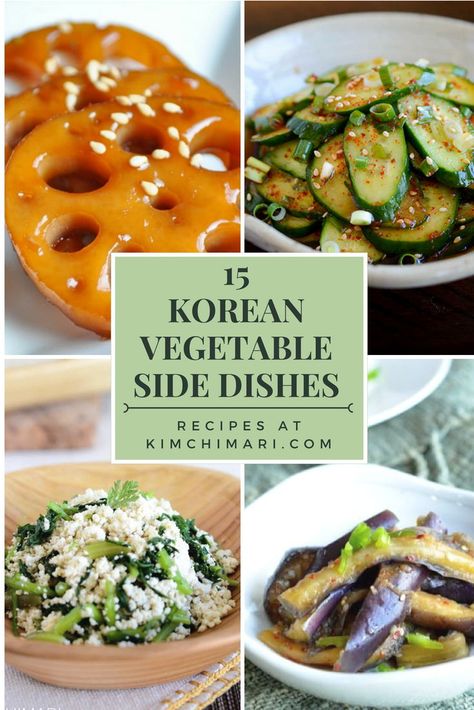 Korean vegetable side dishes (banchan) to go with any meals. These are especially great with Korean BBQ. #kimchimari #koreanvegetables #koreanrecipes #koreanfood #koreanbbq #sidedishes #banchan Banchan Recipe, Koreansk Mad, Korean Meals, Korean Food Side Dishes, Korean Vegetables, Seonkyoung Longest, Korean Side Dishes, Vegetable Side Dishes Recipes, Korean Cooking