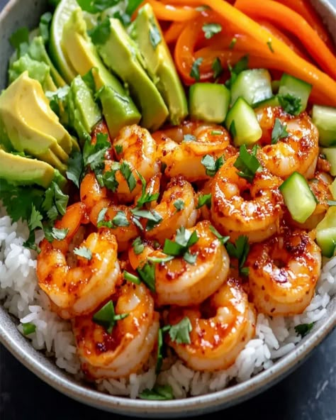 Spicy Shrimp Rice Bowls - Quick, Flavorful, and Healthy Healthy Shrimp Rice Bowls, Spicy Shrimp Sushi Bowl, Sweet Chili Shrimp Bowl, Shrimp Bowl Sauce, Shrimp Power Bowl, Shrimp Bowls Asian, Asian Shrimp Bowl, Shrimp Bowls Healthy, Teriyaki Shrimp Bowl