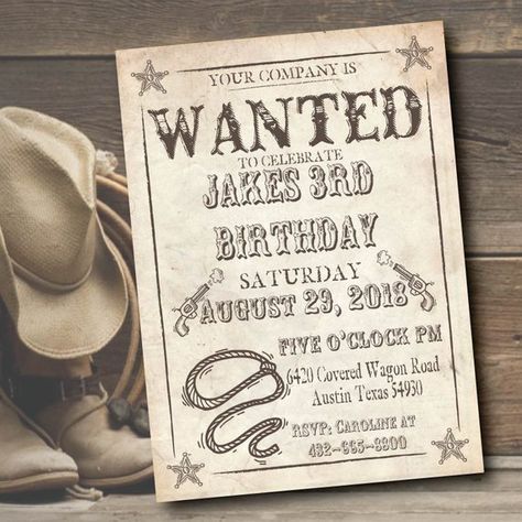 Western Themed Birthday Party Invitation- Custom, Digital Download & Printable 5x7 Western Invitations, Cowboy Poster, Cowboy Invitations, Cowboy Posters, Wild West Party, Western Birthday Party, Old Western, Western Birthday, Cowgirl Birthday Party