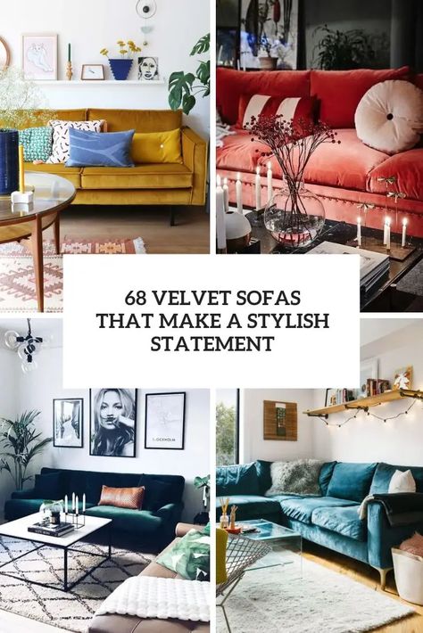 68 Velvet Sofas That Make A Stylish Statement - DigsDigs Turquoise Velvet Sofa, Velvet Couch Living Room, Teal Velvet Sofa, Chesterfield Sofa Living Room, Blue Velvet Couch, Velvet Sofa Living Room, Blue Couch Living Room, Vintage Home Decor Ideas, Bold Living Room