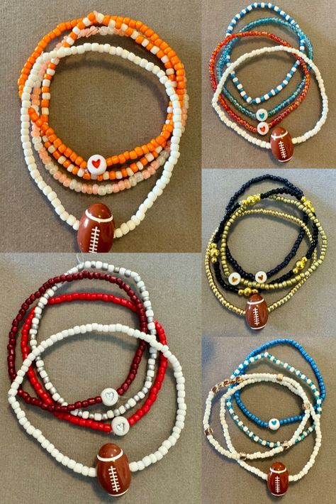 Express yourself with a custom stack of 4 bracelets that’s as unique as you are. Choose your favorite sport and team colors to build your perfect stack and show off your passion in style! Team Bracelets, Football Bracelet, Bracelet Stacks, Beaded Jewelry Diy, Jewelry Diy, Bracelet Stack, Team Colors, Diy Bracelets, In Style