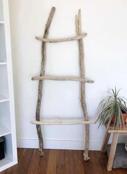 Driftwood Ladder Diy, Driftwood Projects Unique, Driftwood Ladder, Driftwood Shelves, His Bathroom, Wood Projects To Sell, Driftwood Shelf, Head Teacher, Shelf Inspiration