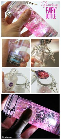 Glowing Fairy Bottle - A beautiful glittery, water-filled jar that illuminates and glows in the dark. A simple craft that mesmerizes both adults and children! Glowing Fairy, Crafts Projects, Jar Crafts, Cute Crafts, Cool Diy, Crafts To Do, Creative Crafts, Kids Crafts, Diy Art