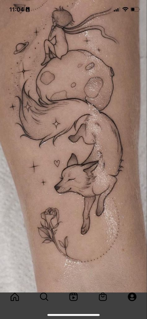 Celestial Fox Tattoo, Whimsical Fox Tattoo, Fox And Bunny Tattoo, Fox Running Tattoo, Matching Fox Tattoos, Fox Tattoo Outline, Cute Deer Tattoo, Tattoo Fox Minimalist, Cute Fox Tattoo