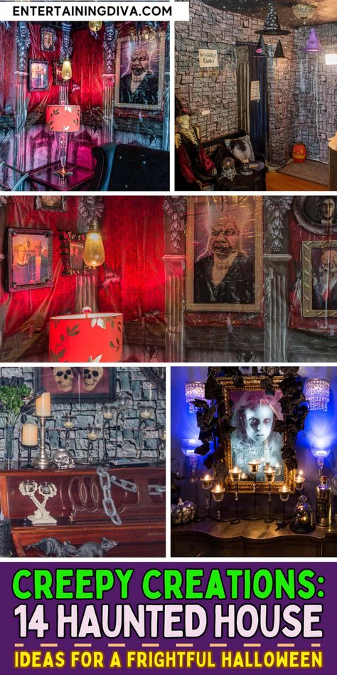 Creepy Creations: 14 Haunted House Ideas For A Frightful Halloween | Parties Haunted House Food, Halloween Haunted House Ideas, Diy Halloween Bottles, Halloween Scene Setters, Haunted House Ideas, Halloween Party Drinks, Halloween Haunted House Decorations, Spooky Ideas, House Hacks