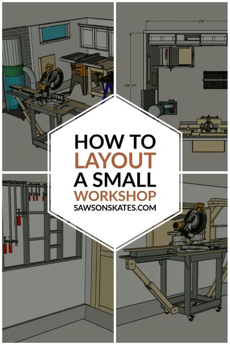 Get creative with our latest woodworking design trends and ideas. Small Workshop Layout, Small Woodworking Shop Ideas, Woodworking Workshop Layout, Garage Workshop Layout, Garage Workshop Plans, Garage Workshop Organization, Workshop Layout, Workshop Plans, Woodworking Tools Storage