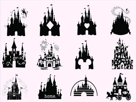 Magic Kingdom Svg, Disney Castle Tattoo, Disney Castle Svg, Disney Castle Silhouette, Disney Font Free, Disney World Castle, Castle Svg, Castle Silhouette, Castle Tattoo