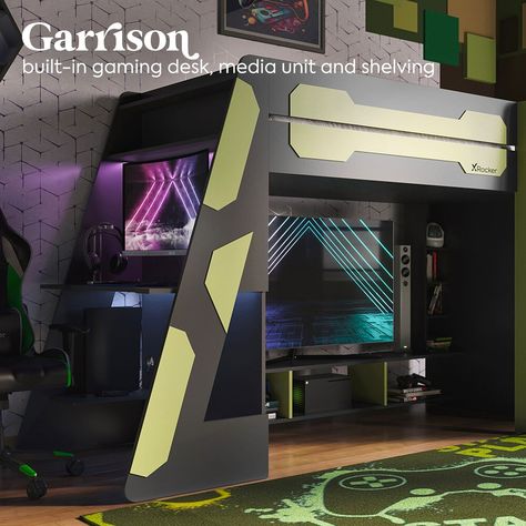 Let the games begin! 🎮 Transform your bedroom into the ultimate gamer’s paradise with our gaming bed range, uncompromised in design and comfort 💫 Boys Gamer Bedroom Ideas, Boys Room Gamer, Boys Gamer Bedroom, Boys Bedroom Bunk Beds, Gamer Bedroom Ideas, Gaming Bed, Loft Beds For Teens, Shared Boys Rooms, Gaming Bedroom