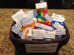 Survival Basket, New Job Gift Ideas, Office Survival Kit, Welcome New Employee, New Job Survival Kit, Job Promotion Gifts, Goodbye Gifts For Coworkers, Survival Kit Gifts, Welcome Basket