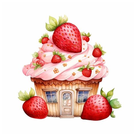 Cupcake Strawberry, Strawberry House, House Watercolor, Diy Diamond Art, Family Flowers, Cupcake Art, Free Clipart Images, Drawing Clipart, Butterfly Clip Art