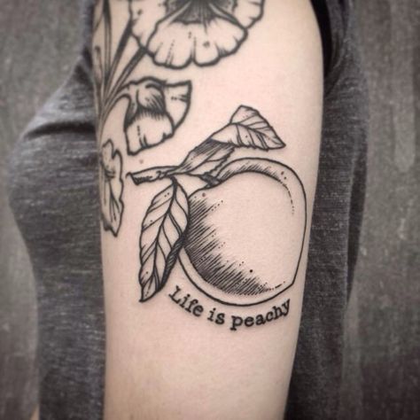 Life is peachy black and gray tattoo Peach Tattoo, Line Work Tattoo, Baby Tattoos, Grey Tattoo, Tattoo Life, Dream Tattoos, Tattoo Blog, Skin Art, Blackwork Tattoo