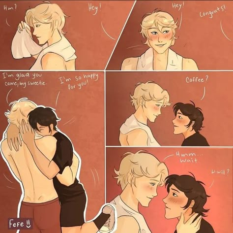 Solangelo High School Comic, Solangelo Fanart Comic Kiss, Percy Jackson Couples, Pjo Solangelo, Percy And Nico, Will And Nico, Solangelo Fanart, Percy Jackson Comics, Percy Jackson Ships