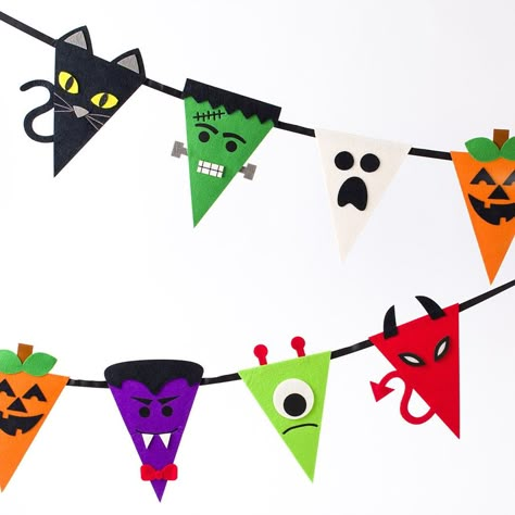 Halloween Decoration With Paper, Monster House Decoration Halloween, Halloween Pennant, Halloween Bunting Printable, Paper Halloween Decorations, Halloween Bunting Banner, Halloween Classroom Decorations, Bricolage Halloween, Dekorasi Halloween