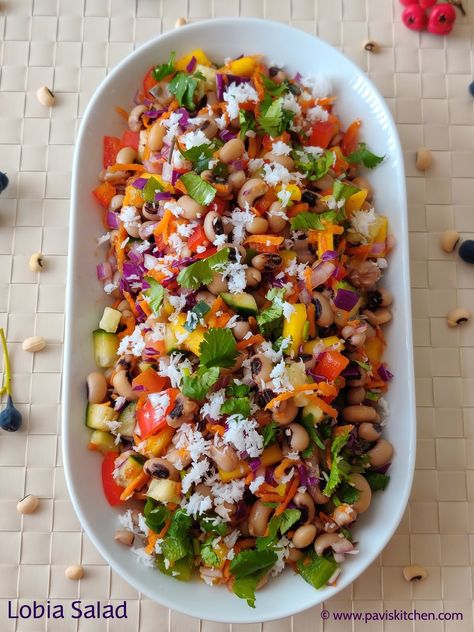 Lobia salad | Lobia chaat recipe | Karamani salad | black eyed peas/beans recipe Lobia Recipe Indian, Peas Salad Recipes, How To Freeze Asparagus, Freezing Asparagus, Gut Food, Vegetable Pulao Recipe, Easy Indian Dessert Recipes, Indian Salads, Vegetable Salads