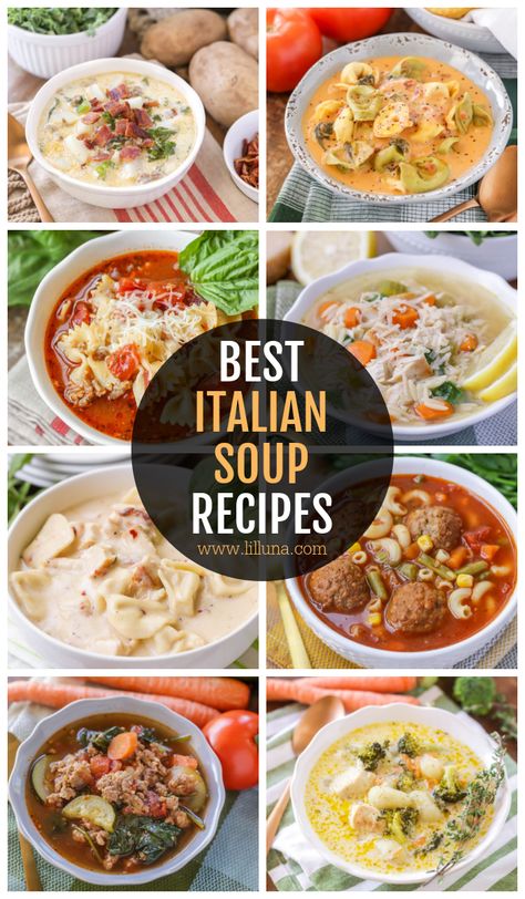 Italian Soups are named such because of the classic herb combinations. Serve any of these deliciously rich soups with a side of bread and butter or a bright green salad! #italiansoups #souprecipes #soups #italianfood #italianrecipes Italian Cupboard Soup, Better Than Bouillon Italian Herb Recipes, Italian Bread Soup, Authentic Italian Soup Recipes, Italian Soups And Stews, Italian Penicillin Soup, Italy Soup, Herb Combinations, Soup With Bread