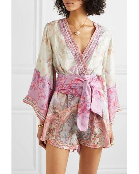 Camilla Embellished Printed Silk Crepe De Chine Playsuit in Pink - Save 15% - Lyst Resort Clothes, Silk Playsuit, Playsuits For Women, Colorful Closet, Floral Playsuit, White Playsuit, Creative Clothes, Silk Jumpsuit, Black Playsuit